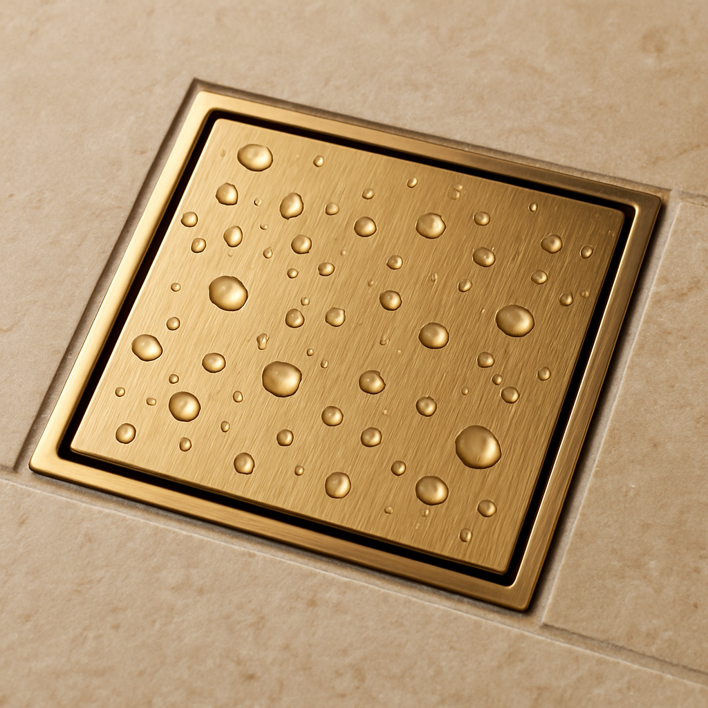Brass Brushed Gold Square Tile Insert With 90mm Outlet view 2