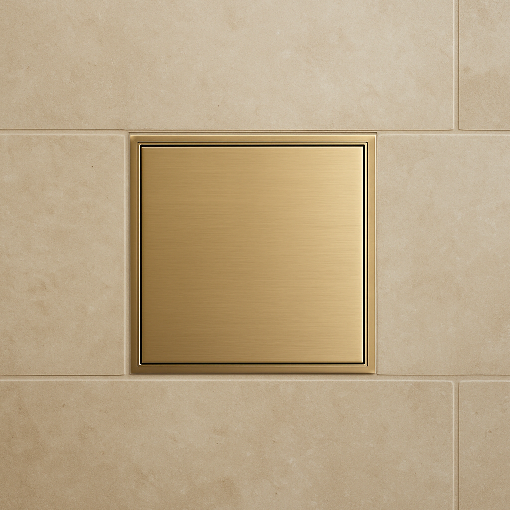 Brass Brushed Gold Square Tile Insert With 90mm Outlet view 3