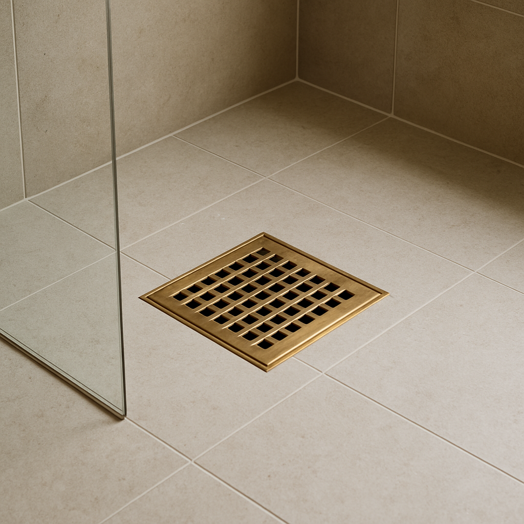 Brass Brushed Gold Square Tile Insert With 90mm Outlet