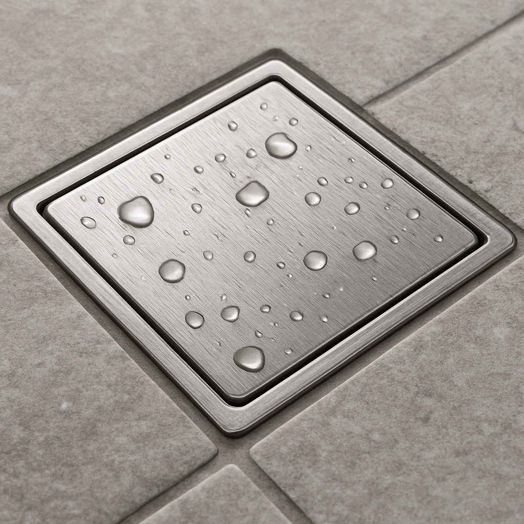 Brass Brushed Nickel Square Tile Insert With 90mm Outlet view 2