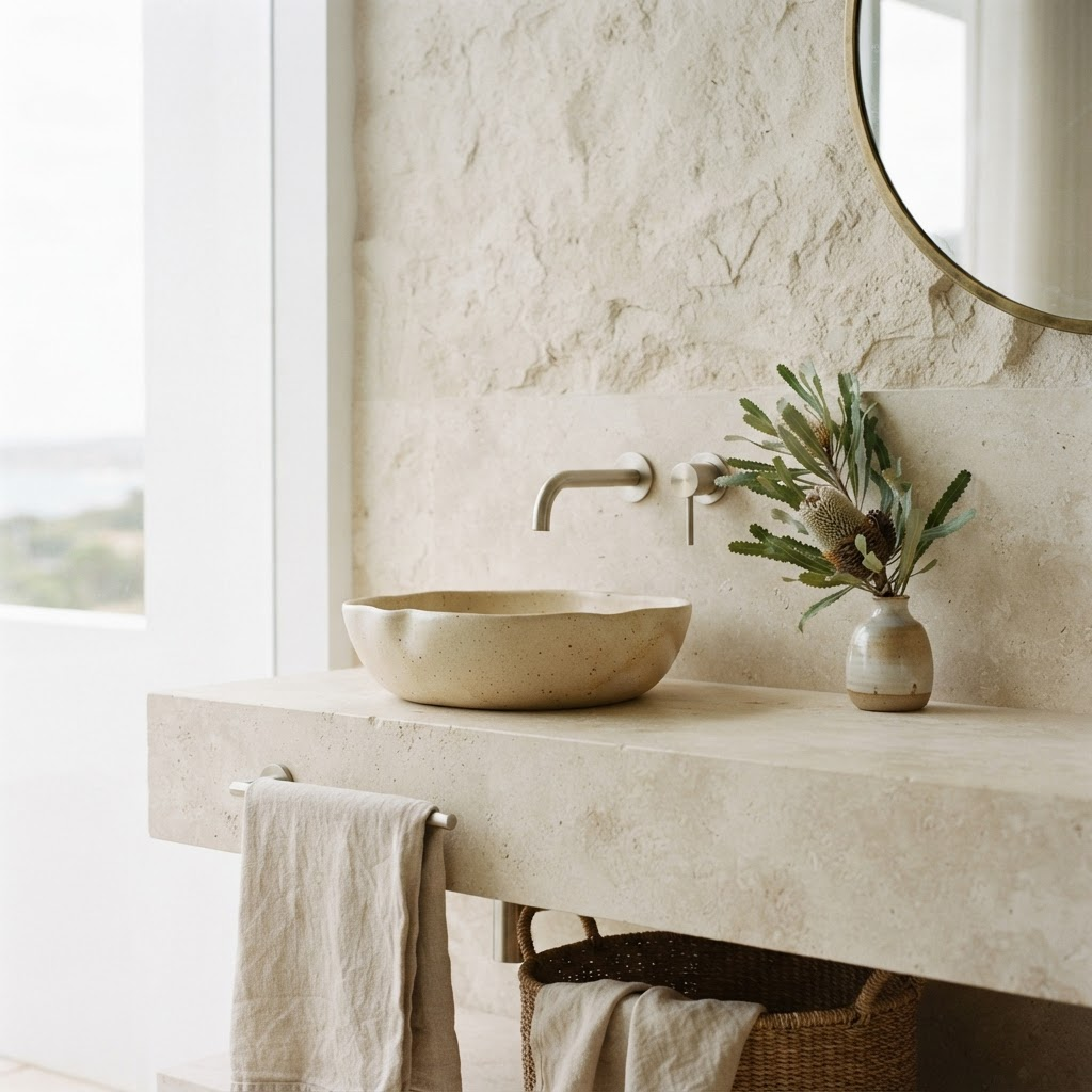 Designing a calm coastal bathroom