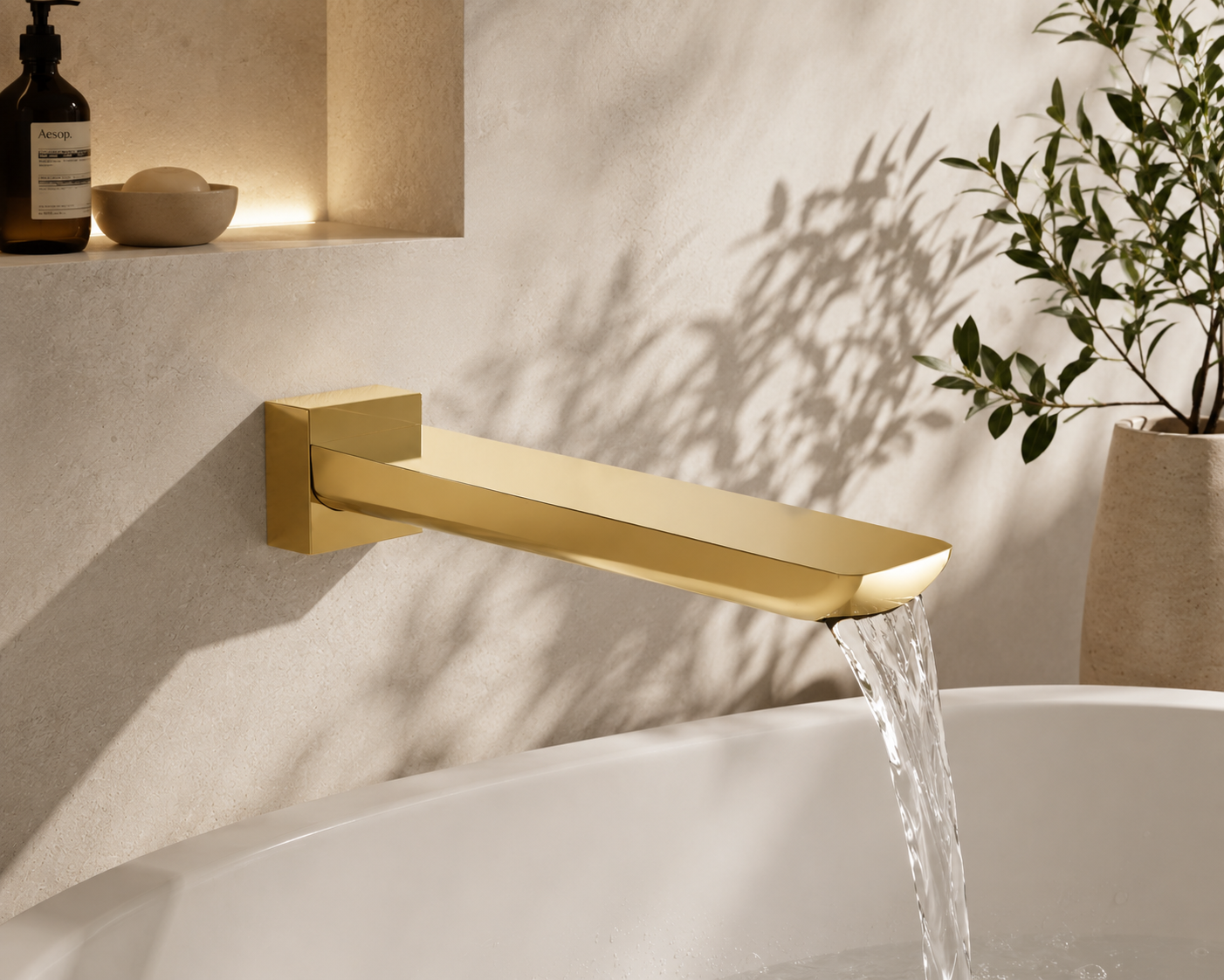 Bath Tap Wall-Mounted Brushed Gold 34Z view 2
