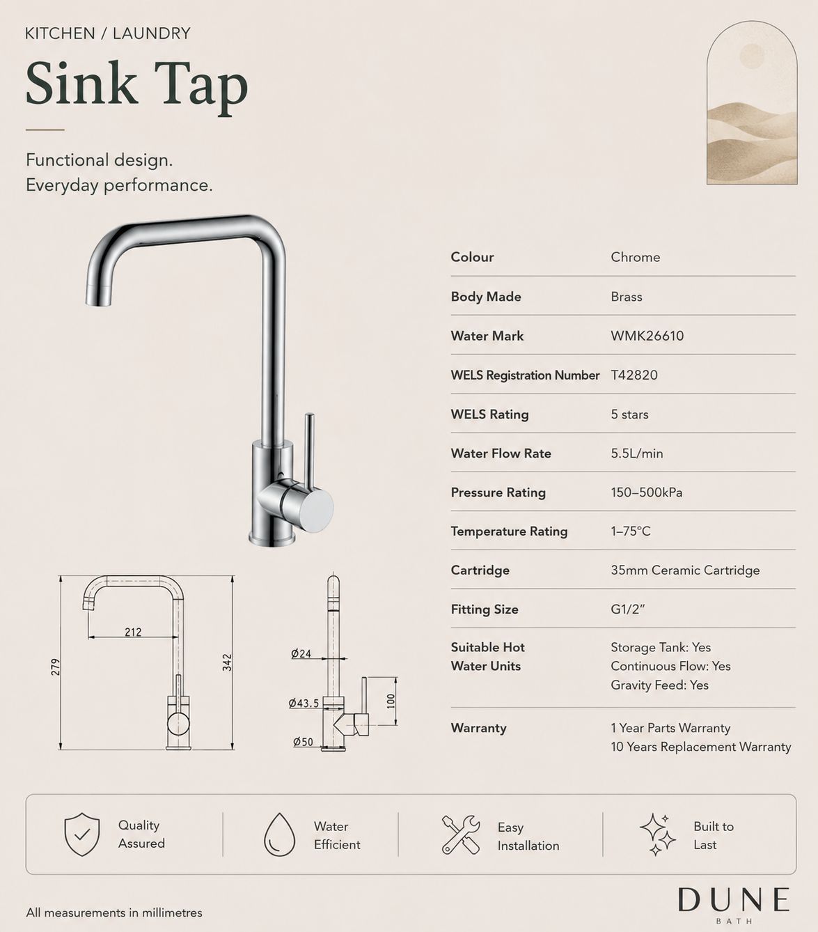 Kitchen/Laundry Sink Tap Chrome AQ56016 view 2
